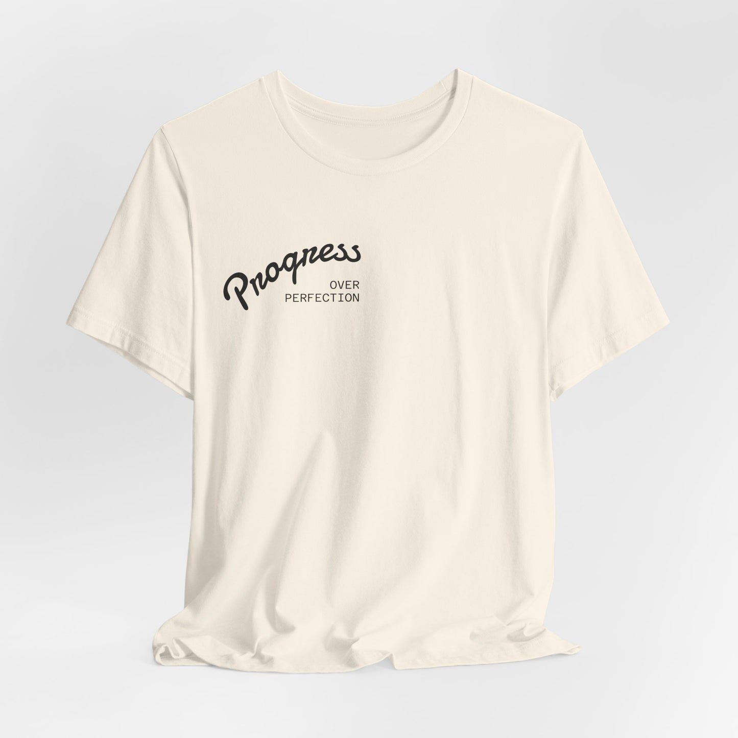Progress Small Script Tee — Minimalist Motivational T‑Shirt