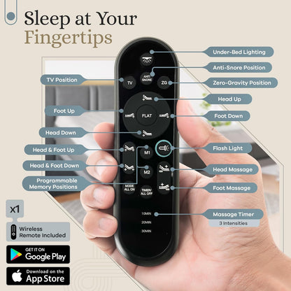 Classic Adjustable Bed Base, Head and Foot Lift, Massage, Under-Bed Lights, USB, Gel Memory, Zero Gravity Smart Frame - Queen + 10 Inch Memory Foam Matt (Firm)