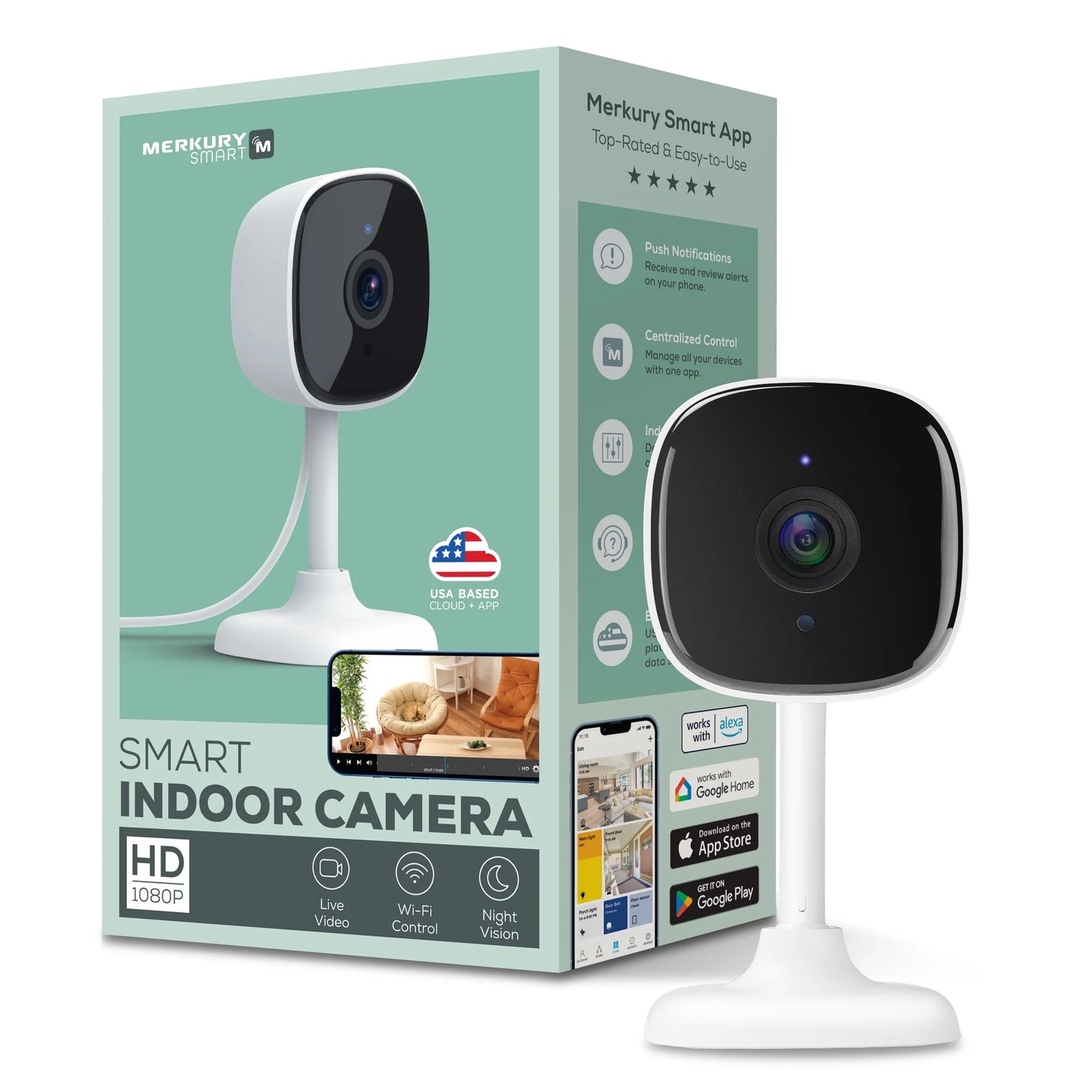Indoor Camera 1080P - Wi-Fi Security Cam with Night Vision, White (1-Pack)