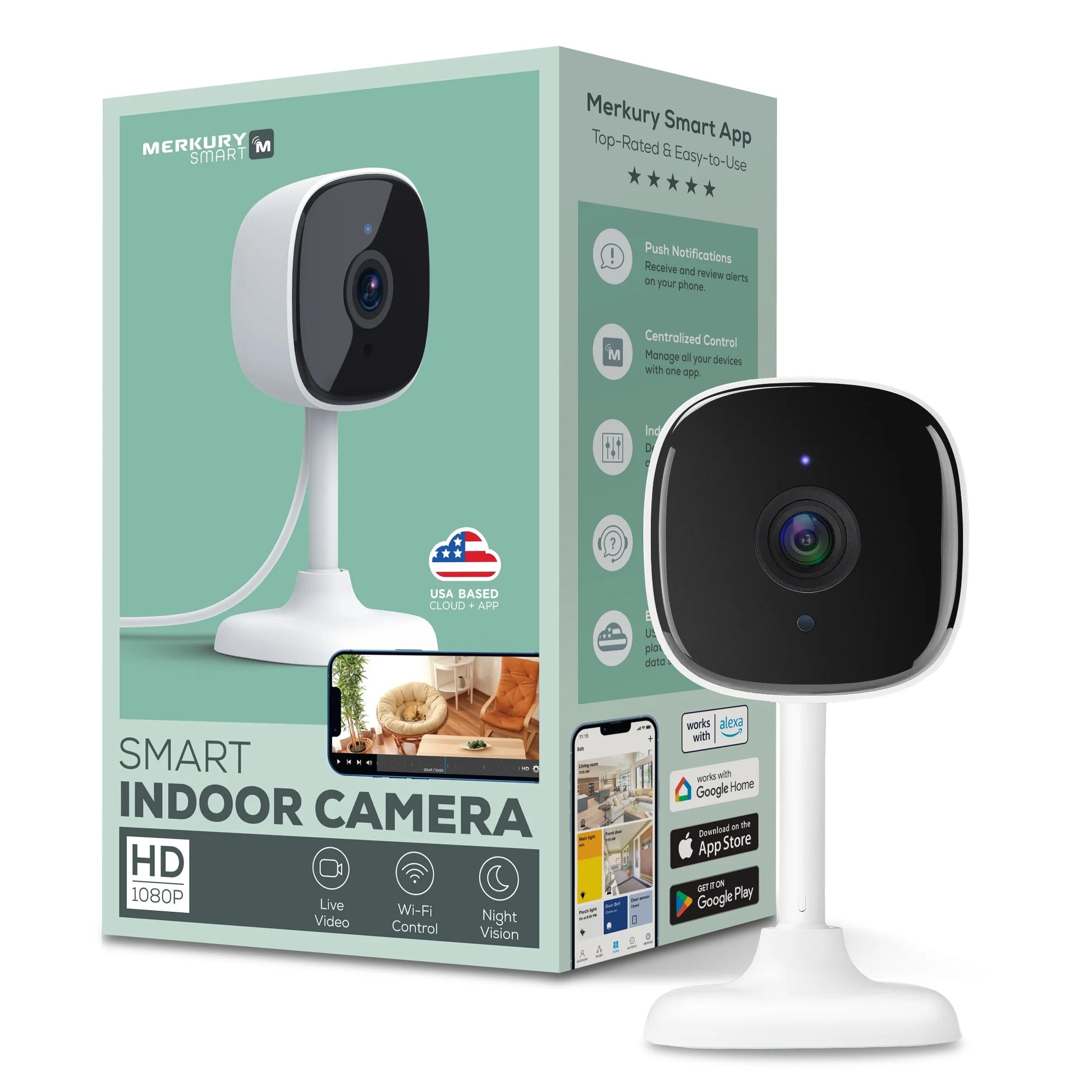 Indoor Camera 1080P - Wi-Fi Security Cam with Night Vision, White (1-Pack)