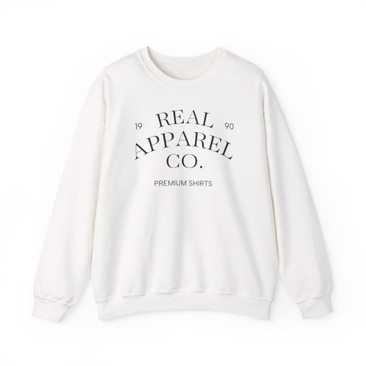 Crewneck Sweatshirt — "Real Apparel Co. Premium Shirts" Minimal Vintage Logo